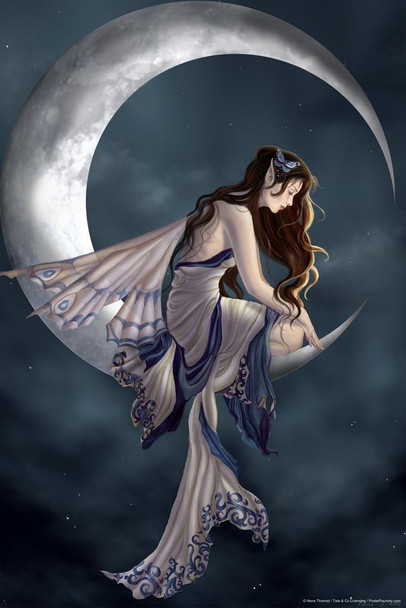 Memory Fairy Silk Dress On Moon by Nene Thomas Fantasy Poster Magical Night Mystical Cool Wall Decor Art Print Poster 16x24