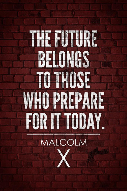 Laminated Malcolm X The Future Belongs to Those Who Prepare for It Today Motivational Civil Rights Black History Red Brick Poster Dry Erase Sign 16x24