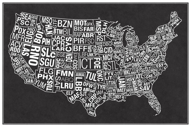 Laminated USA Airports Abbreviation Code Grey Airport Wall Art Aviation Artwork Canvas Wall Airplane Decor Aerospace Wall Art USA Airport Code Map Directory Canvas Decor Poster Dry Erase Sign 24x16