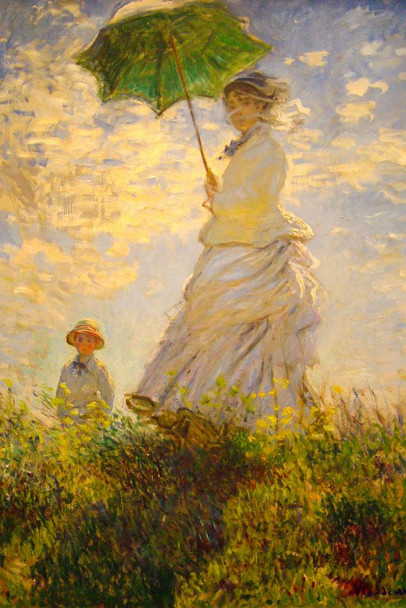 Laminated Claude Monet Poster Woman With Parasol 1875 Madame Monet and Her Son The Stroll Painting Poster Dry Erase Sign 16x24