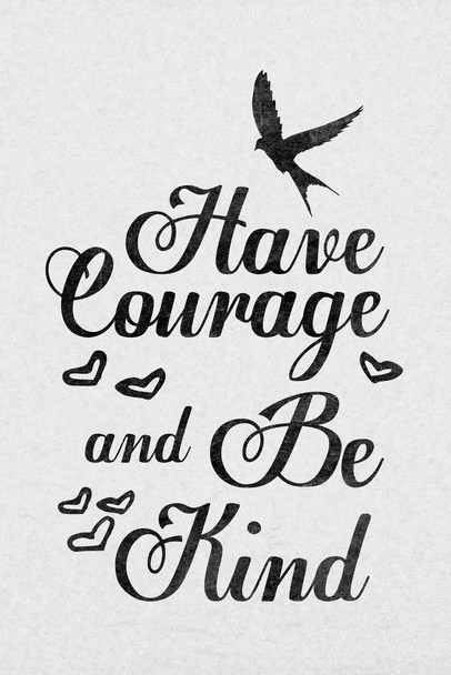 Have Courage And Be Kind Inspirational White Motivational Teamwork Quote Inspire Quotation Gratitude Positivity Motivate Sign Word Art Good Vibes Empathy Cool Wall Decor Art Print Poster 16x24