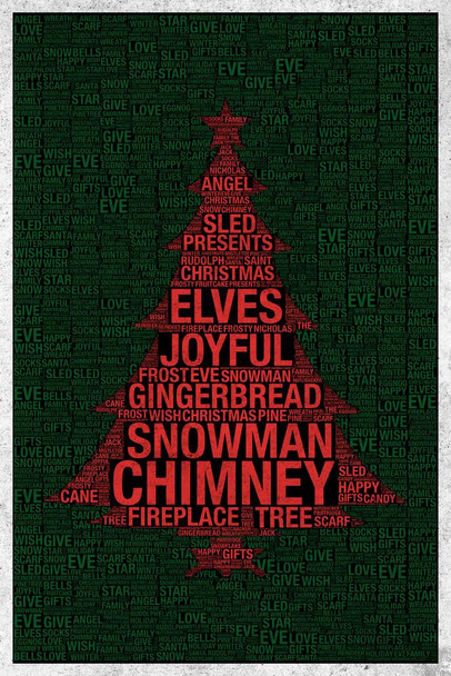 Laminated Words Christmas Black Poster Dry Erase Sign 16x24