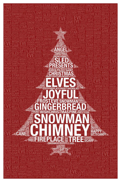 Laminated Words Christmas Red Poster Dry Erase Sign 16x24