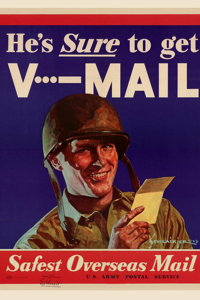 WPA War Propaganda He Is Sure To Get V Mail Safest Overseas Mail Cool Wall Decor Art Print Poster 16x24