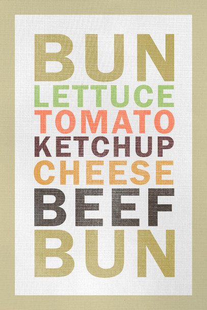 Laminated Recipe Cheese Burger White Poster Dry Erase Sign 16x24