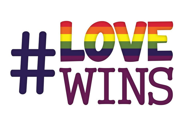 Laminated Love Wins Rainbow II Hashtag Poster Dry Erase Sign 24x16