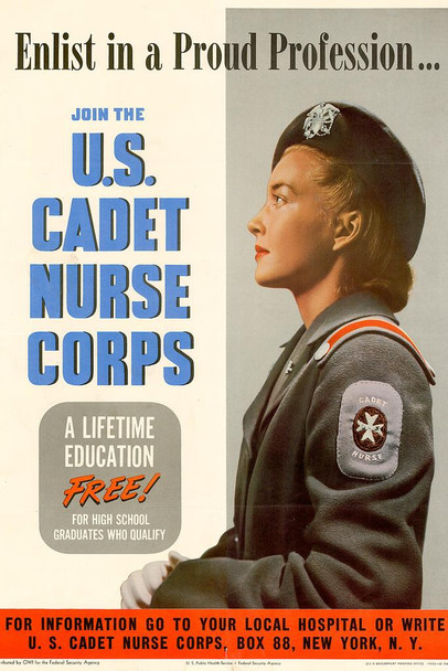 Laminated WPA War Propaganda Enlist In A Proud Profession Join The US Cadet Nurse Corps Poster Dry Erase Sign 16x24