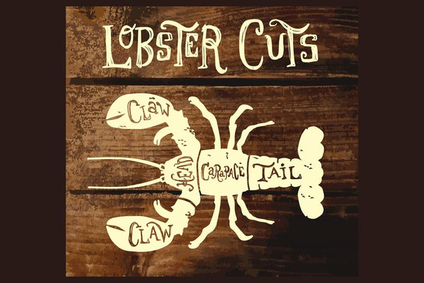Lobster Meat Cuts on Wooden Background Butcher Shop Diagram Cool Shellfish Poster Aquatic Wall Decor Fish Pictures Wall Art Underwater Picture of Fish for Wall Cool Wall Art Print Poster 36x24