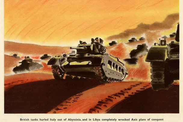 Laminated WPA War Propaganda British Tanks Hurled Italy Out Of Abyssinia And In Libya Poster Dry Erase Sign 24x16