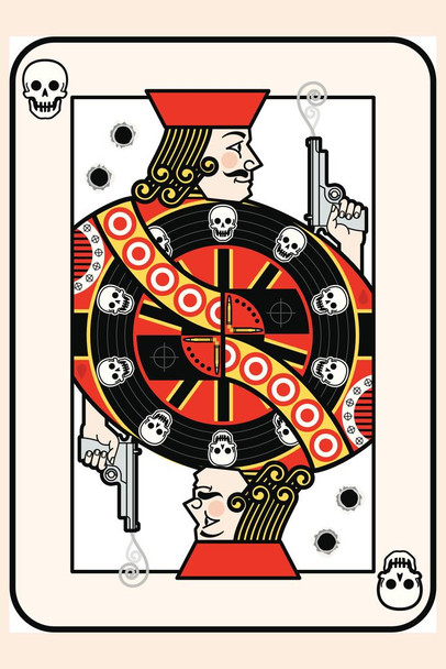 Jack of Bullets Playing Card With Handguns Retro Poker Cards Game Cool Wall Decor Art Print Poster 16x24