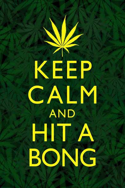 Marijuana Keep Calm And Hit A Bong Leaf Background Humorous Cool Wall Decor Art Print Poster 16x24