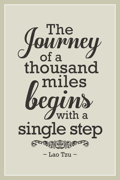 Lao Tzu Journey Of A Thousand Miles Tan Famous Motivational Inspirational Quote Cool Wall Art Print Poster 16x24
