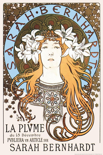 Laminated Sarah Bernhardt La Plume 1896 Alphonse Mucha Painting Art Print Art Nouveau Vintage Poster Dry Erase Sign 16x24