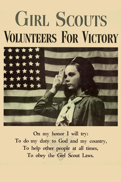 Laminated WPA War Propaganda Girl Scouts Volunteers for Victory Poster Dry Erase Wall Art 16x24