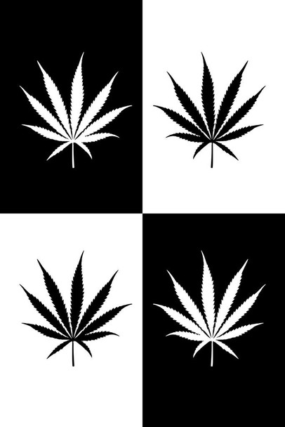 Laminated Marijuana Four Weed Pot Cannabis Joint Blunt Bong Leaves Pop Art Black And White Poster Dry Erase Sign 16x24