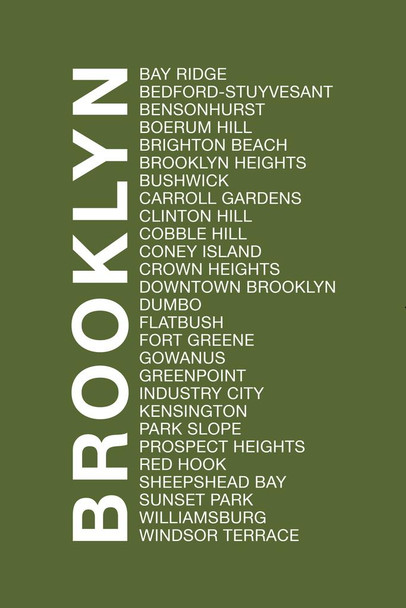 Laminated Neighborhoods Brooklyn Astoria Brooklyn Heights Dumbo Flatbush Long Island City Green Poster Dry Erase Sign 16x24