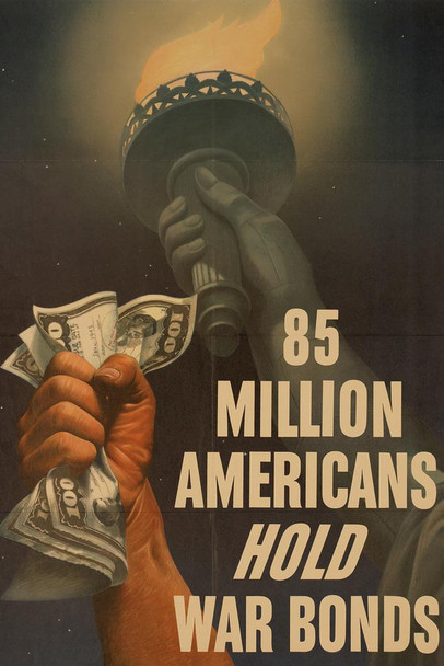 Laminated WPA War Propaganda 85 Million Americans Hold War Bonds Poster Dry Erase Sign 16x24