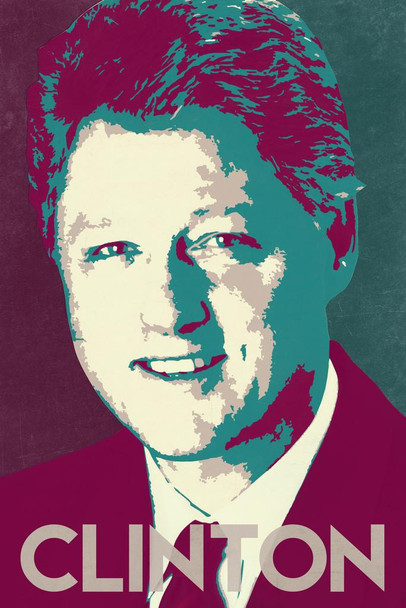 Laminated President William Jefferson Bill Clinton Pop Art Democratic Politics Politician POTUS Blue Red Poster Dry Erase Sign 16x24