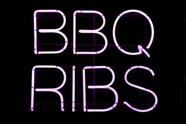 BBQ Ribs Neon Sign Illuminated Photo Photograph Cool Wall Decor Art Print Poster 36x24