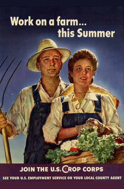 Laminated WPA War Propaganda Work On A Farm This Summer US Crop Corp Poster Dry Erase Wall Art 16x24