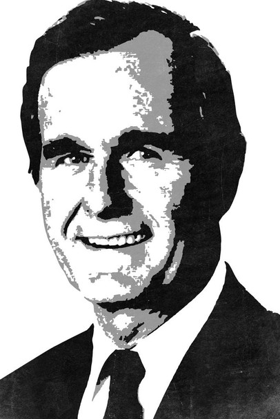 Laminated President George HW Bush 41 Pop Art Portrait Republican Politics Politician White Poster Dry Erase Sign 16x24