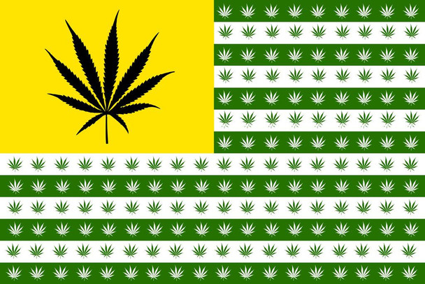 Marijuana Flag Leaves And Stripes Parody Old Glory Weed Pot Cannabis Yellow Green Cool Wall Decor Art Print Poster 16x24