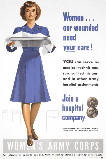 WPA War Propaganda Women Our Wounded Need Your Care Join A Hospital Company Cool Wall Decor Art Print Poster 16x24