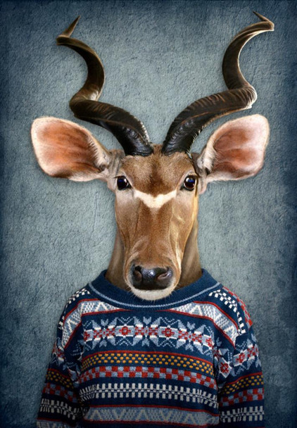Antelope Head Wearing Human Clothes Funny Parody Animal Face Portrait Art Photo Cool Wall Decor Art Print Poster 16x24