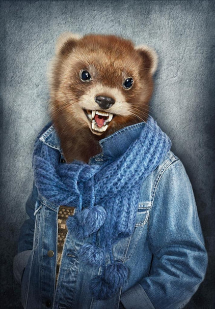 Weasel Head Wearing Human Clothes Funny Parody Animal Face Portrait Art Photo Cool Wall Art Print Poster 16x24