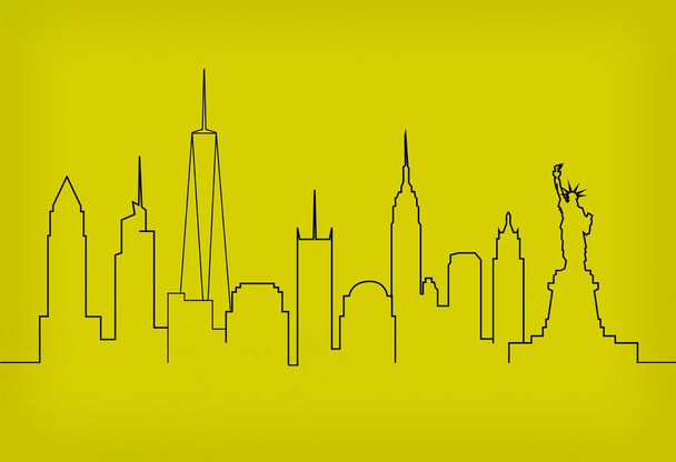 Laminated Skyline New York City Yellow Poster Dry Erase Sign 16x24