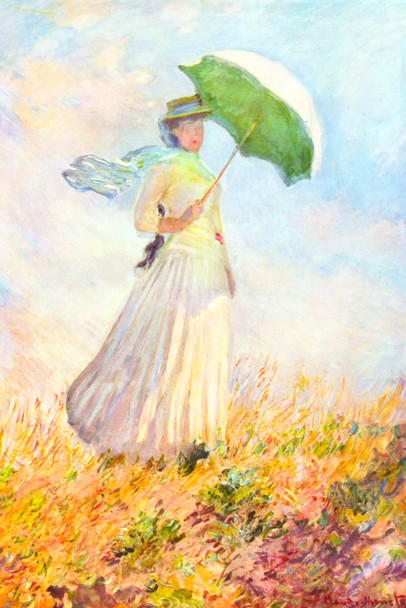 Claude Monet Woman With Parasol Facing Right Impressionist French Nature Landscape Painting Cool Wall Art Print Poster 12x18