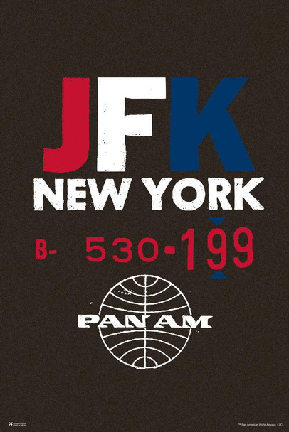 Laminated JFK New York Airport Code Pan Am Logo American Vintage Travel Ad Airline American Plane Flying Poster Dry Erase Wall Art 16x24