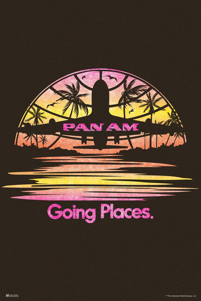 Pan Am Going Places Plane Sunset Logo American Vintage Travel Ad Airline Airport American Airplane Plane Flying Cool Wall Decor Art Print Poster 16x24