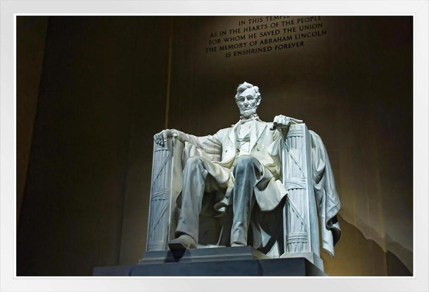Abraham Lincoln Memorial Statue Washington DC Photo Photograph White Wood Framed Poster 20x14
