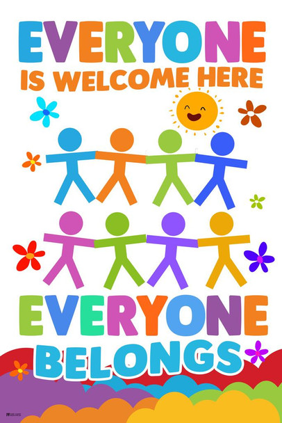 Everyone Is Welcome Here Everyone Belongs Rainbow Classroom Sign Educational Teacher Supplies School Decor Teaching Toddler Kids Elementary Learning Diversity Cool Huge Large Giant Poster Art 36x54