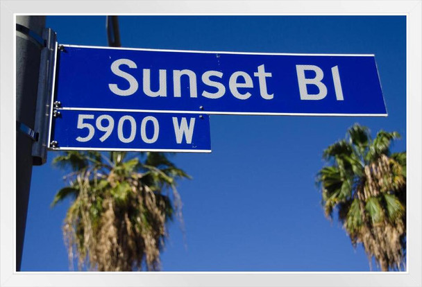 Sunset Boulevard Street Sign Los Angeles California Photo Photograph White Wood Framed Poster 20x14