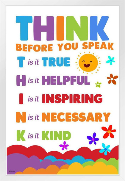 Think Poster Classroom Rainbow Decor White Wood Framed Poster 14x20