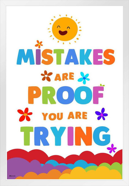 Mistakes Poster Classroom Rainbow Decor White Wood Framed Poster 14x20