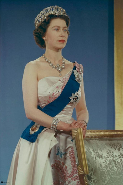 Laminated Queen Elizabeth II 1959 Portrait Wearing Crown Formal Dress British Monarch Royalty UK United Kingdom England Poster Dry Erase Wall Art 24x36