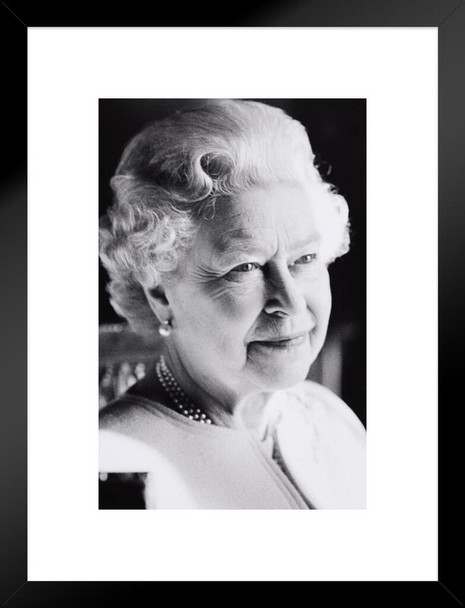 Queen Elizabeth II Black White Face British Royal Queen Mum Buckingham Palace Monarch Portrait Photo Matted Framed Art Wall Decor 20x26