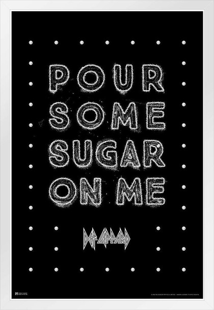 Def Leppard Poster Pour Some Sugar On Me Album Cover Heavy Metal Music Merchandise Retro Vintage 80s Aesthetic Band White Wood Framed Poster 14x20