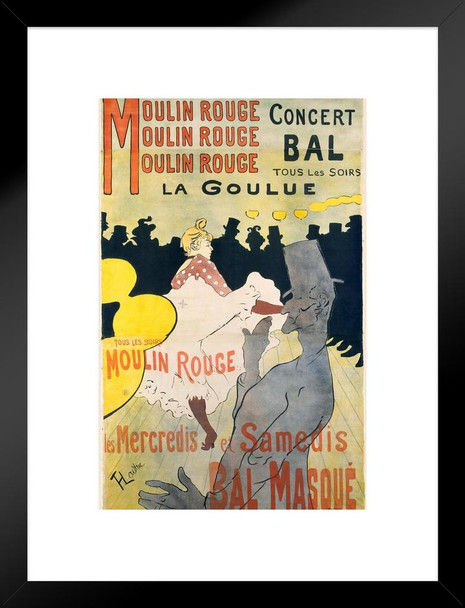 Moulin Rouge Masked Ball Dance Paris France Toulouse Lautrec Vintage Style Nouveau French Matted Framed Wall Decor Art Print 20x26