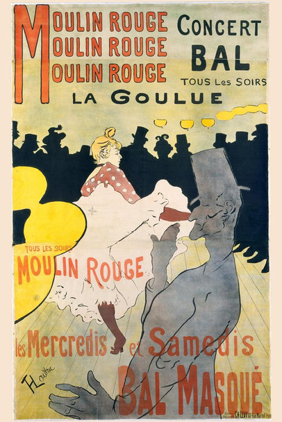 Laminated Moulin Rouge Masked Ball Dance Paris France Toulouse Lautrec Vintage Style Nouveau French Poster Dry Erase Sign 12x18