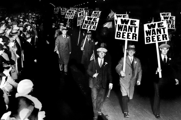 We Want Beer Signs Protest Against Prohibition Retro Vintage Black and White Photo Drinking Thick Paper Sign Print Picture 12x8