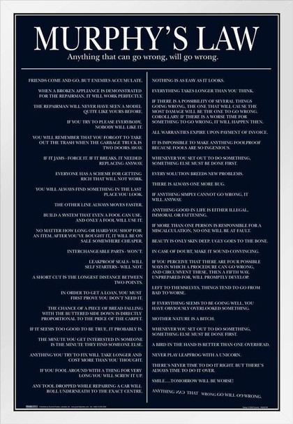 Murphys Law Humor White Wood Framed Poster 14x20