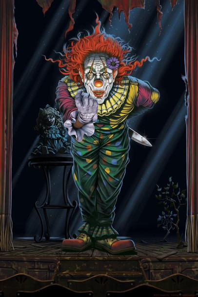 Laminated Surprise Evil Clown by Vincent Hie Fantasy Art Horror Spooky Scary Halloween Decorations Poster Dry Erase Wall Art 24x36