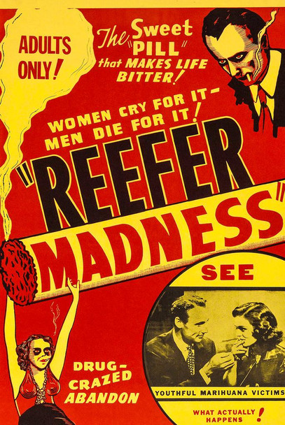 Laminated Reefer Madness Marijuana Propaganda Vintage Retro Movie Film Weed Cannabis Room Dope Gifts Guys Smoking Stoner Stoned Sign Buds Pothead Dorm Walls Poster Dry Erase Sign 24x36