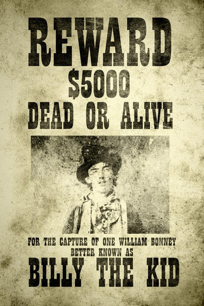 Laminated Billy The Kid Wanted Vintage Style Art Print Poster Dry Erase Wall Art 24x36
