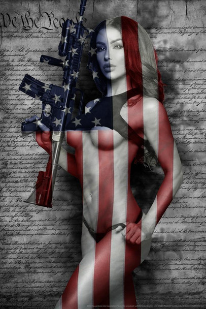 2nd Amendment by Daveed Benito American Flag Constitution Rights Hot Girl Sexy Girls Women Real Pinup Woman Model Models Pics Babes Cool Wall Art Print Poster 24x36