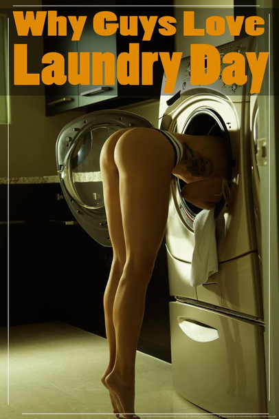 Why Guys Love Laundry Day by Daveed Benito Bending Over Machine Sexy Girls Women Hot Real Pinup Woman Model Models Adult Pics Burlesque Babes Curvy Poses Cool Wall Art Print Poster 24x36